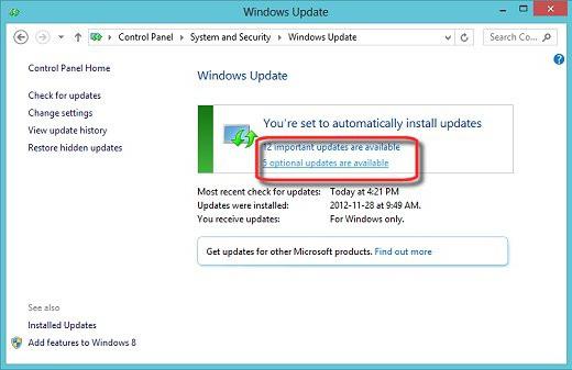 "Windows 8" naujinimo centro konfigūracija